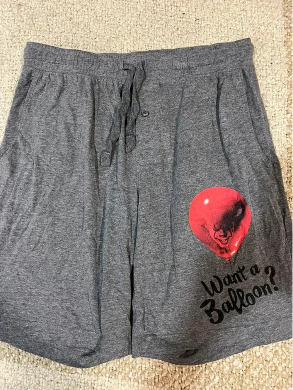Joker Want A Balloon Men's Small Knit Pajama Shorts Gray Sleepwear Cotton